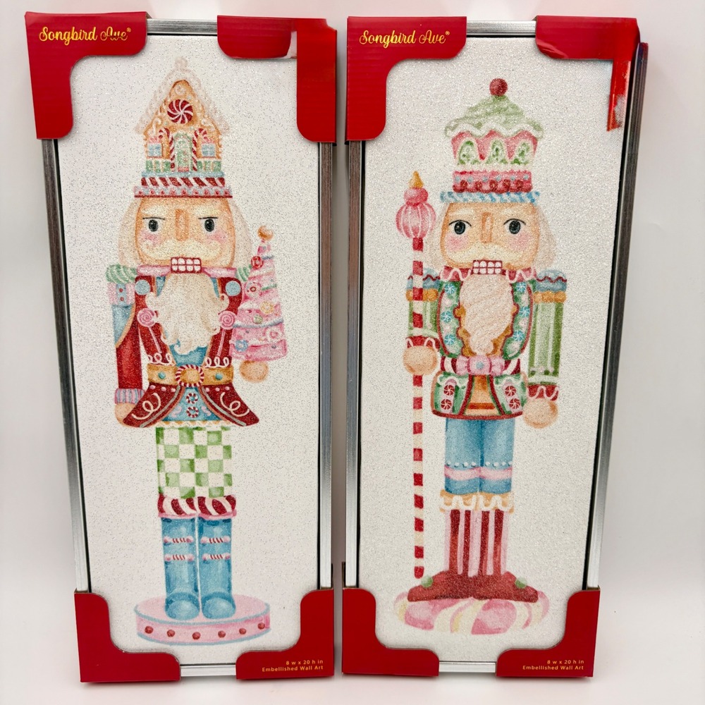 Songbird Ave Nutcracker Embellished Wall Art Set of 2 Glitter Christmas Holiday